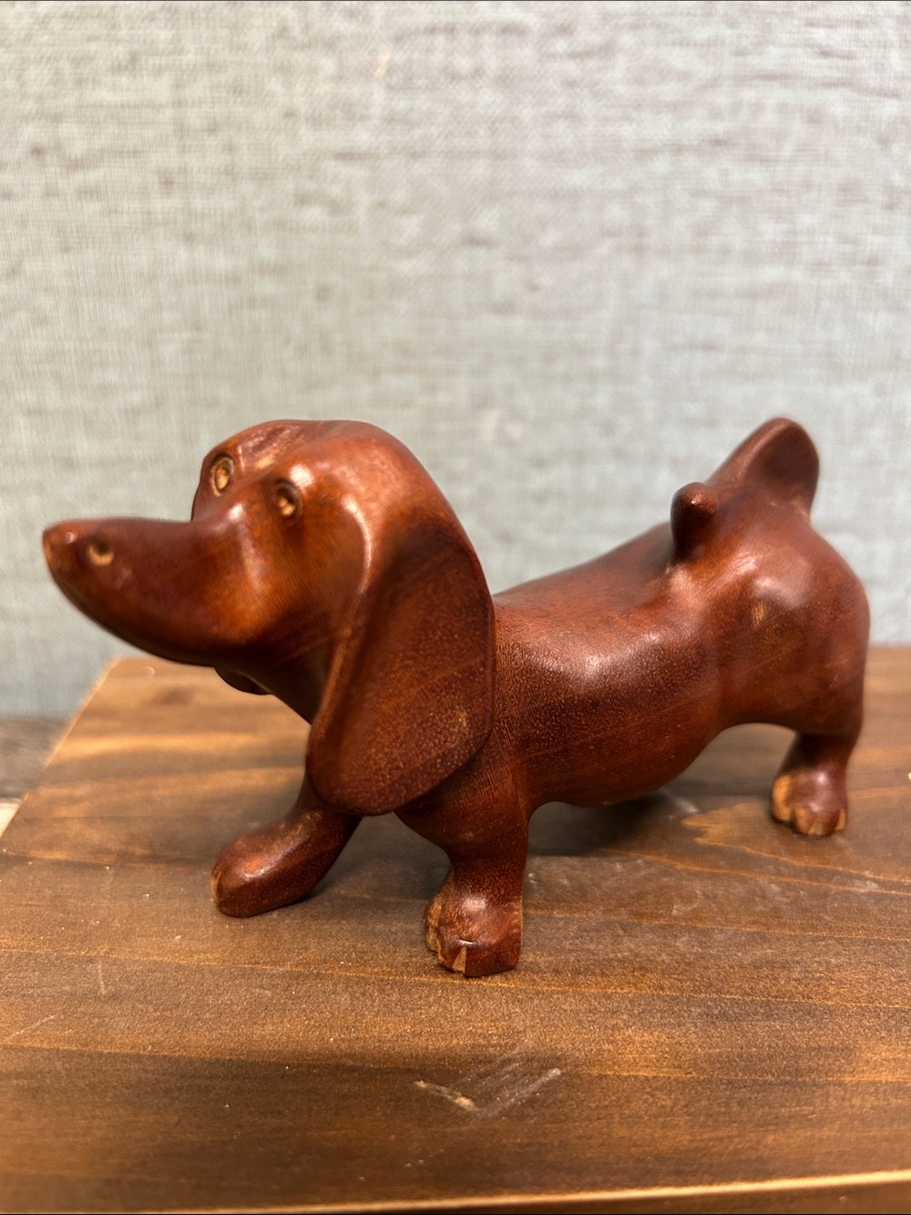 Vintage Hand Carved Wooden Dachshund Dog Figurine